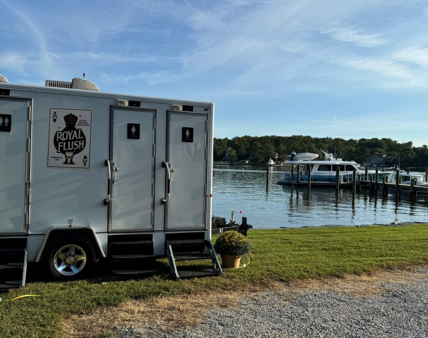 Portable bathroom rental in Aberdeen, MD for waterfront event