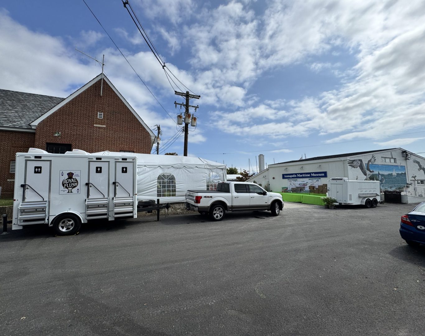 Portable bathroom rental services in College Park, MD at tailgate setup